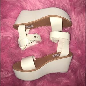 White Ankle Strapped Wedge Platform Sandals